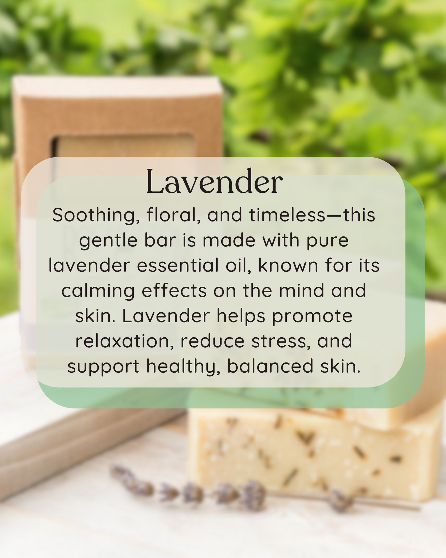 outside picture with wooden tray and lavender goat milk soap