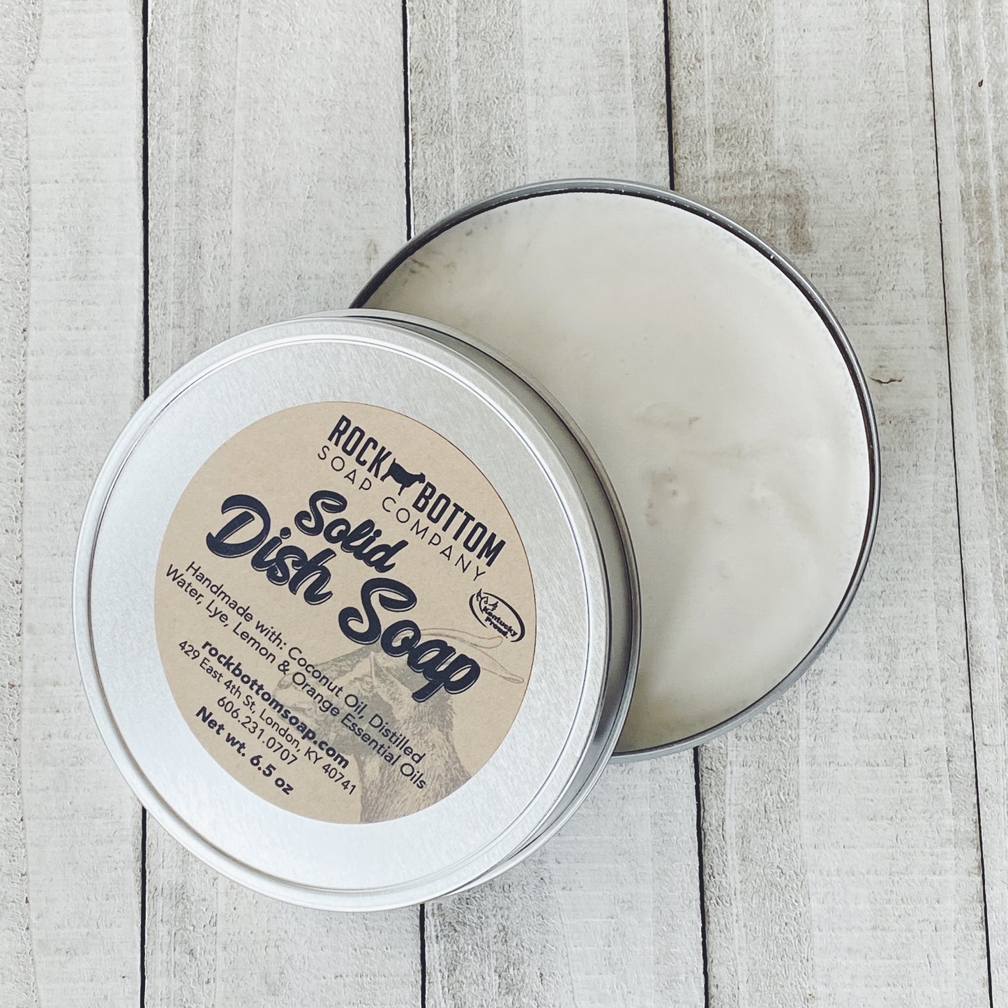 Handmade Solid Dish Soap on a wooden tray in an outdoor setting – eco-friendly, plastic-free kitchen soap bar for sustainable cleaning
