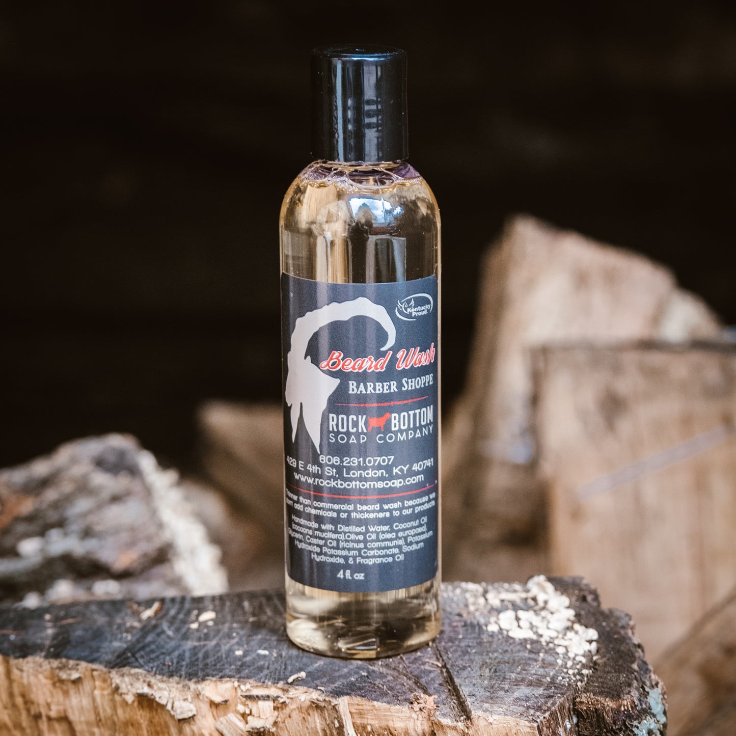 Bottle of non-drying beard wash for men – a little goes a long way, gently cleanses facial hair without stripping natural oils. Barber shoppe scent