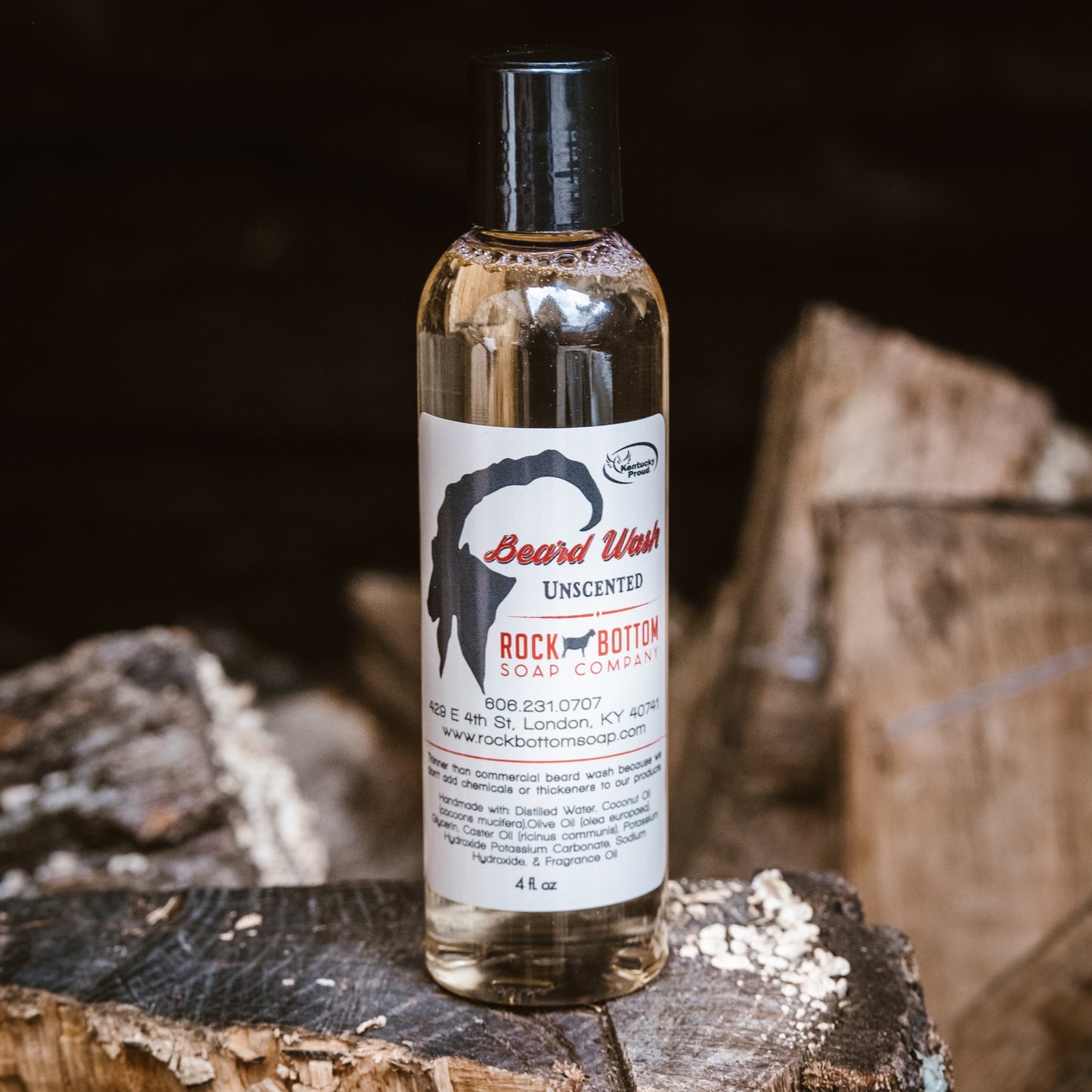 Bottle of non-drying beard wash for men – a little goes a long way, gently cleanses facial hair without stripping natural oils. Unscented