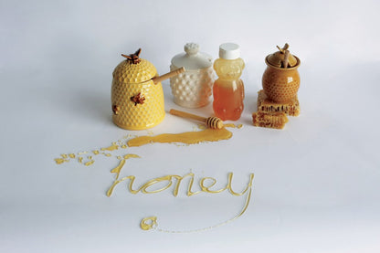 Ceramic Beehive Honey Pot w/ Bamboo Honey Dipper,
